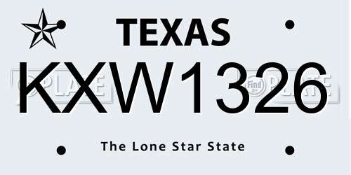 KXW1326 Texas License Plate