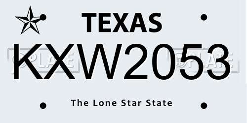 KXW2053 Texas License Plate