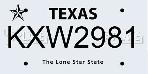 KXW2981 Texas License Plate