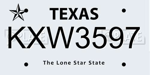 KXW3597 Texas License Plate