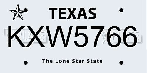 KXW5766 Texas License Plate