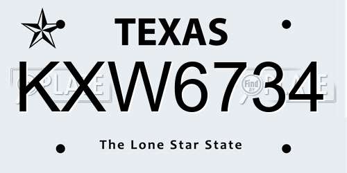 KXW6734 Texas License Plate
