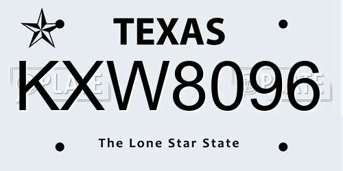 KXW8096 Texas License Plate
