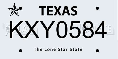 KXY0584 Texas License Plate