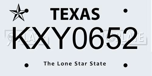 KXY0652 Texas License Plate