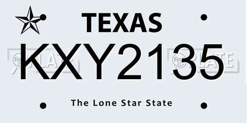 KXY2135 Texas License Plate