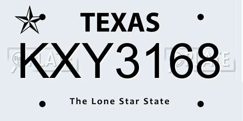 KXY3168 Texas License Plate