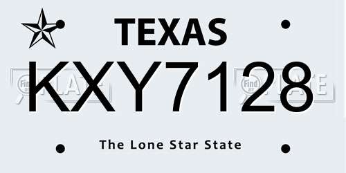 KXY7128 Texas License Plate