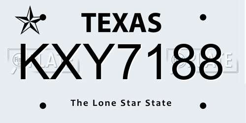 KXY7188 Texas License Plate