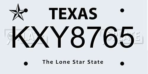 KXY8765 Texas License Plate