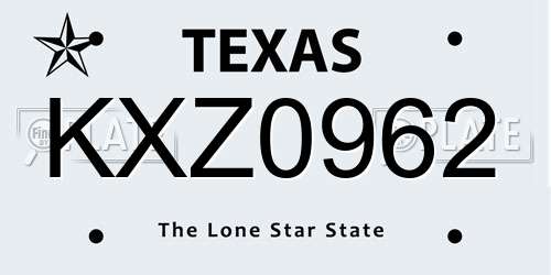 KXZ0962 Texas License Plate