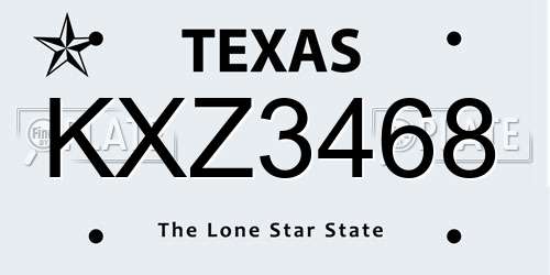 KXZ3468 Texas License Plate