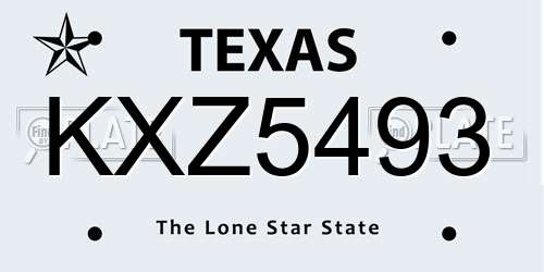 KXZ5493 Texas License Plate