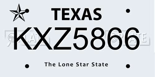 KXZ5866 Texas License Plate