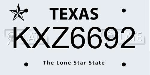 KXZ6692 Texas License Plate