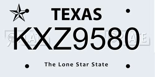 KXZ9580 Texas License Plate