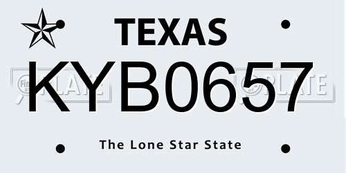 KYB0657 Texas License Plate