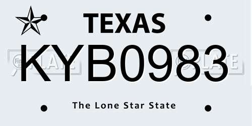 KYB0983 Texas License Plate