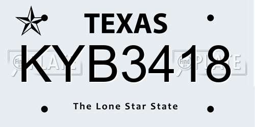 KYB3418 Texas License Plate