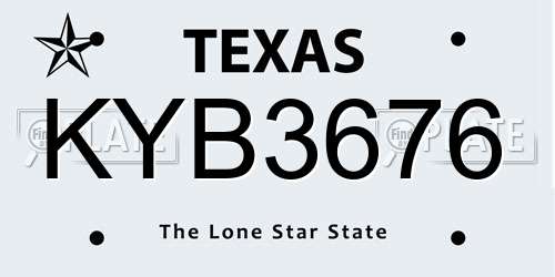 KYB3676 Texas License Plate