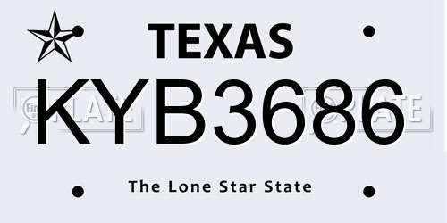 KYB3686 Texas License Plate