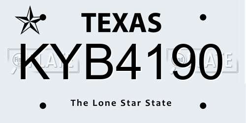 KYB4190 Texas License Plate