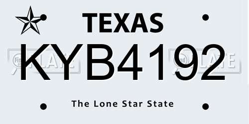 KYB4192 Texas License Plate