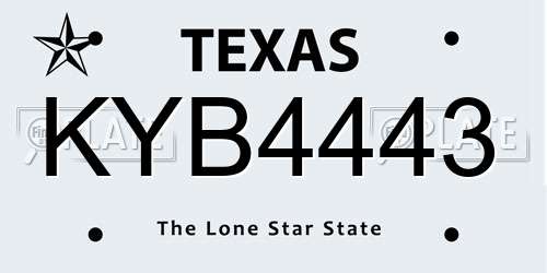KYB4443 Texas License Plate