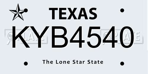 KYB4540 Texas License Plate