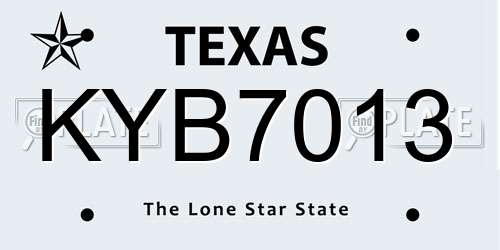 KYB7013 Texas License Plate