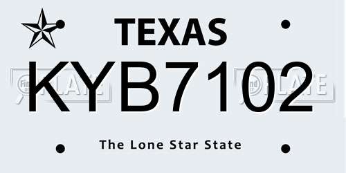 KYB7102 Texas License Plate