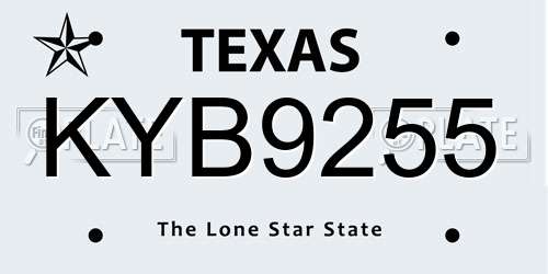 KYB9255 Texas License Plate