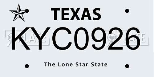 KYC0926 Texas License Plate