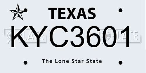 KYC3601 Texas License Plate