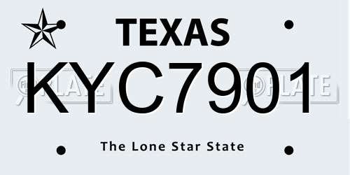 KYC7901 Texas License Plate