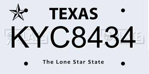 KYC8434 Texas License Plate