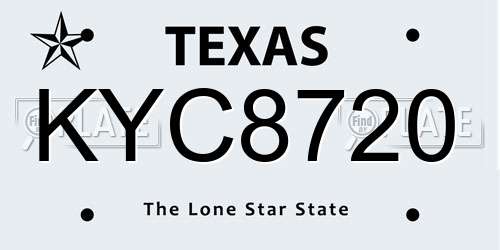 KYC8720 Texas License Plate