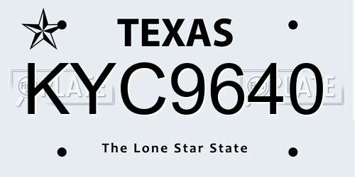 KYC9640 Texas License Plate