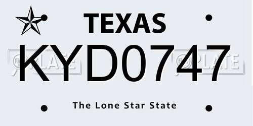 KYD0747 Texas License Plate
