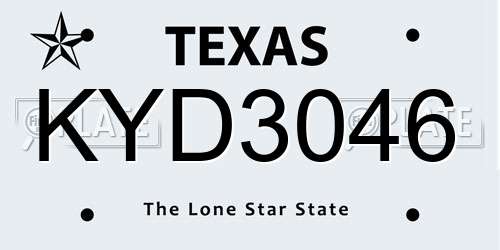 KYD3046 Texas License Plate