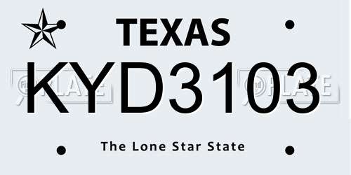 KYD3103 Texas License Plate