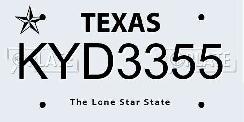 KYD3355 Texas License Plate