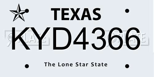 KYD4366 Texas License Plate