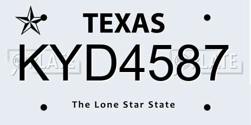 KYD4587 Texas License Plate