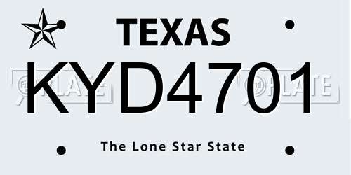 KYD4701 Texas License Plate