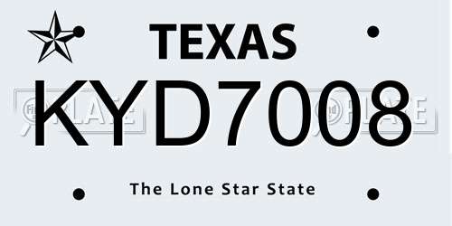 KYD7008 Texas License Plate