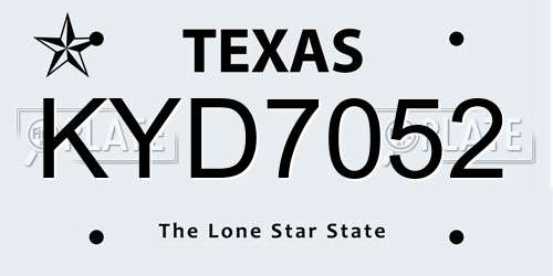 KYD7052 Texas License Plate