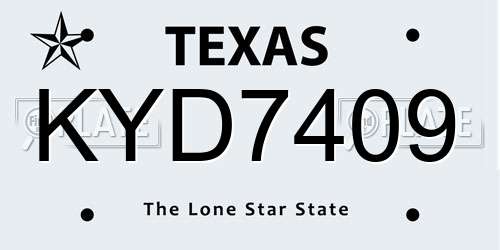 KYD7409 Texas License Plate