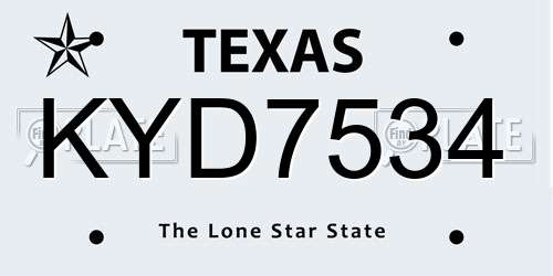 KYD7534 Texas License Plate