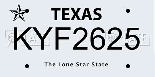 KYF2625 Texas License Plate